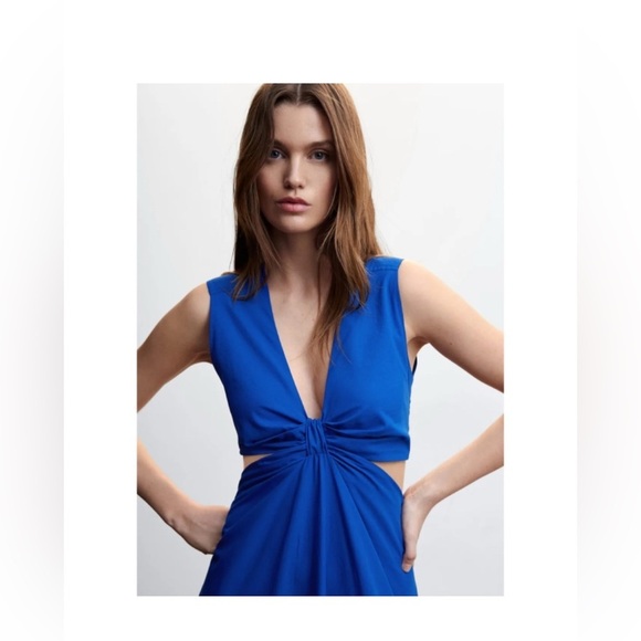 MANGO Blue Knot Dress With Openings- size 6 - Picture 3 of 9